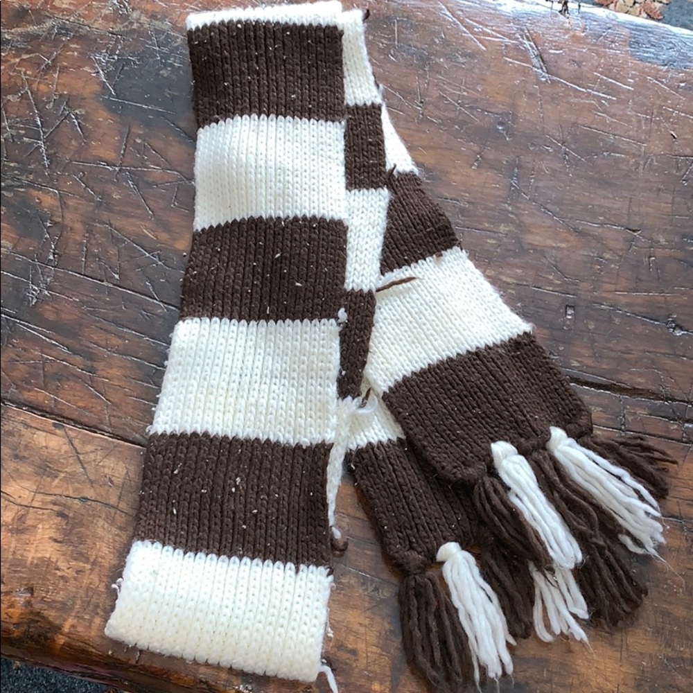 brown and white scarf